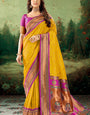 Palimpsest Yellow Paithani Silk Saree With Ephemeral Blouse Piece