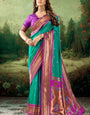 Effervescent Sea Green Paithani Silk Saree With Comely Blouse Piece