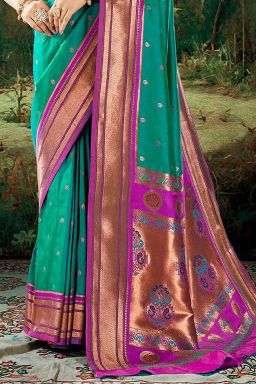 Load image into Gallery viewer, Effervescent Sea Green Paithani Silk Saree With Comely Blouse Piece
