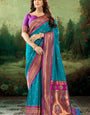 Forbearance Firozi Paithani Silk Saree With Redolent Blouse Piece