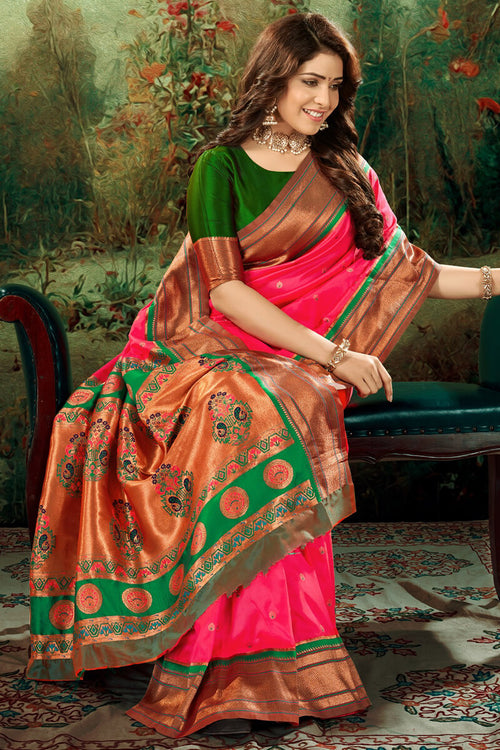 Load image into Gallery viewer, Felicitous Dark Pink Paithani Silk Saree With Fantabulous Blouse Piece
