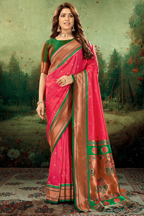 Load image into Gallery viewer, Felicitous Dark Pink Paithani Silk Saree With Fantabulous Blouse Piece
