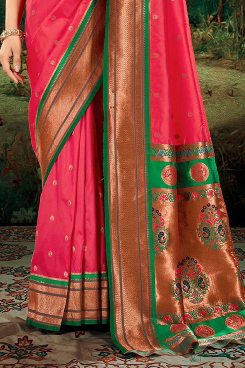 Felicitous Dark Pink Paithani Silk Saree With Fantabulous Blouse Piece