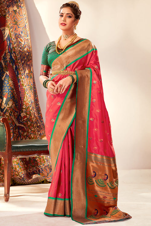 Load image into Gallery viewer, Quintessential Dark Pink Paithani Silk Saree With Susurrous Blouse Piece
