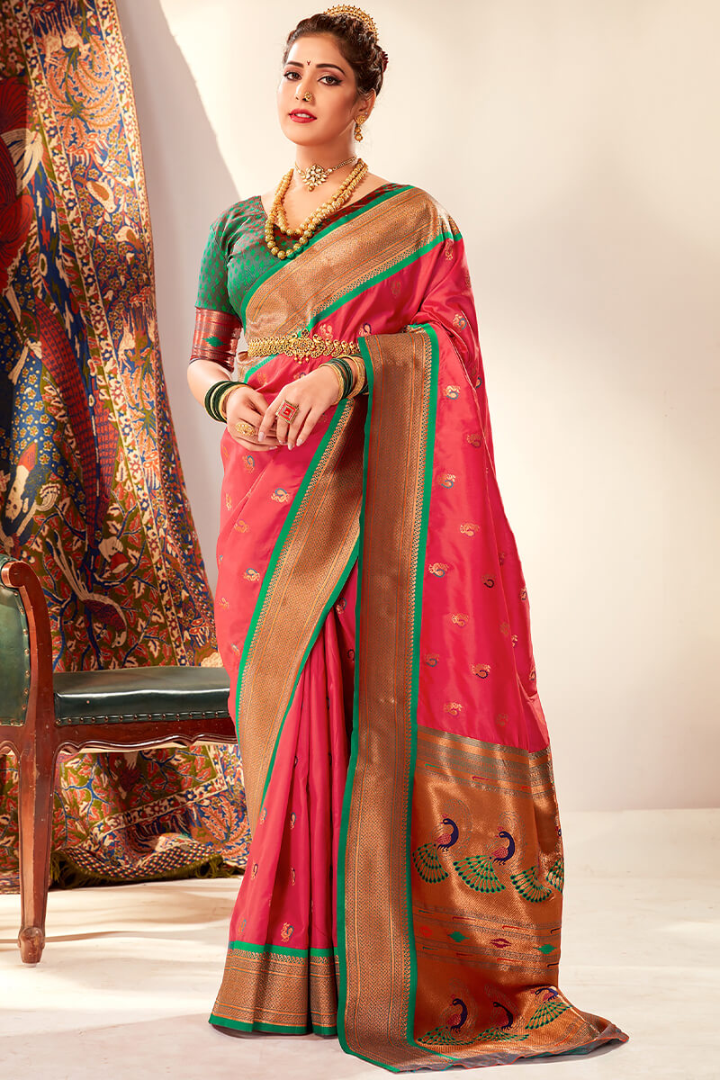 Quintessential Dark Pink Paithani Silk Saree With Susurrous Blouse Piece