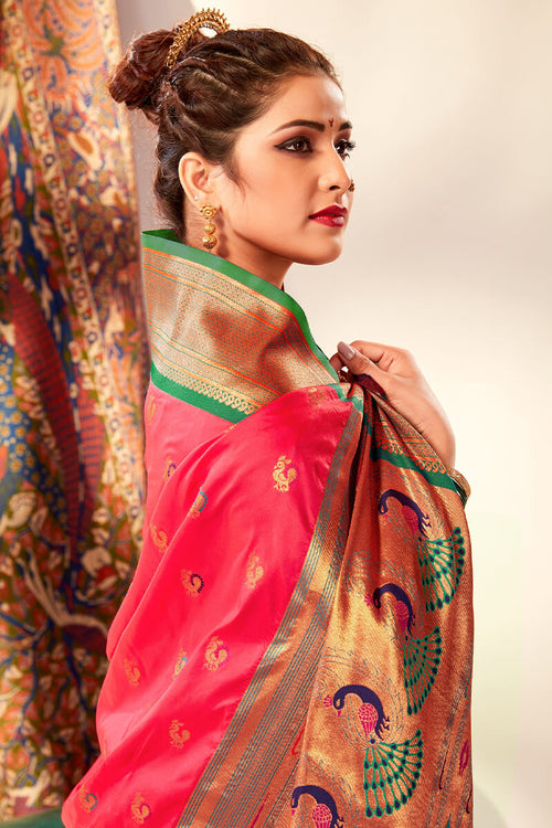 Load image into Gallery viewer, Quintessential Dark Pink Paithani Silk Saree With Susurrous Blouse Piece
