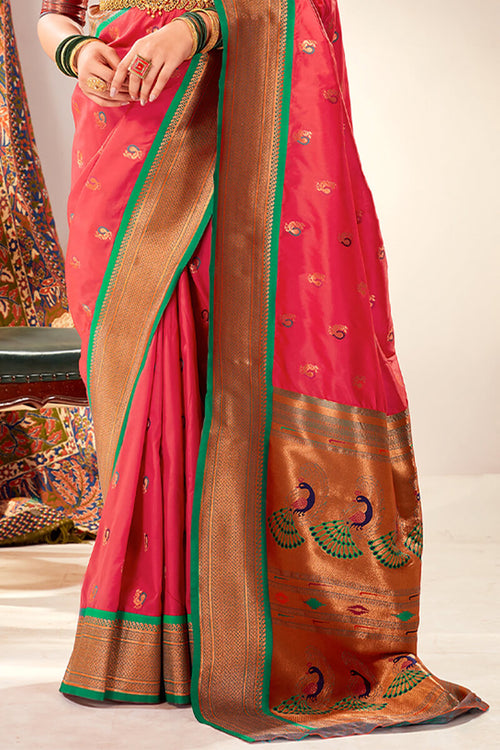 Load image into Gallery viewer, Quintessential Dark Pink Paithani Silk Saree With Susurrous Blouse Piece
