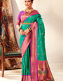 Transcendent Sea Green Paithani Silk Saree With Piquant Blouse Piece