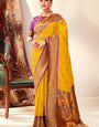 Radiant Yellow Paithani Silk Saree With Exemplary Blouse Piece