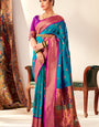 Ethereal Firozi Paithani Silk Saree With Ephemeral Blouse Piece