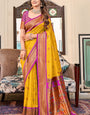 Dissemble Yellow Paithani Silk Saree With Arresting Blouse Piece