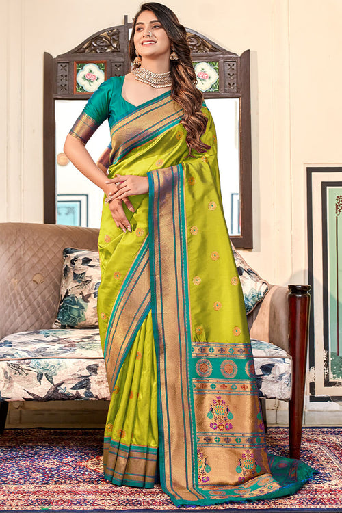 Load image into Gallery viewer, Precious Mehndi Paithani Silk Saree With Ravishing Blouse Piece
