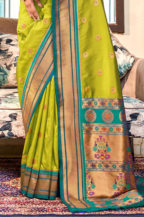 Load image into Gallery viewer, Precious Mehndi Paithani Silk Saree With Ravishing Blouse Piece
