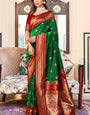 Elegant Dark Green Paithani Silk Saree With Stunning Blouse Piece