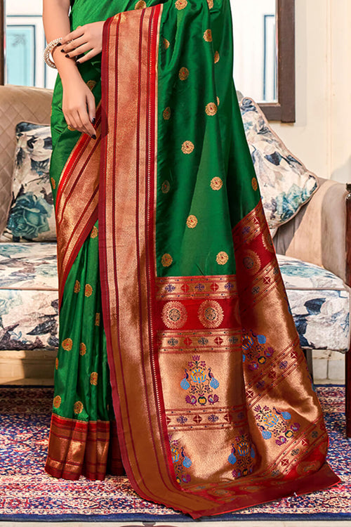 Load image into Gallery viewer, Elegant Dark Green Paithani Silk Saree With Stunning Blouse Piece
