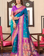 Artistic Firozi Paithani Silk Saree With Winsome Blouse Piece