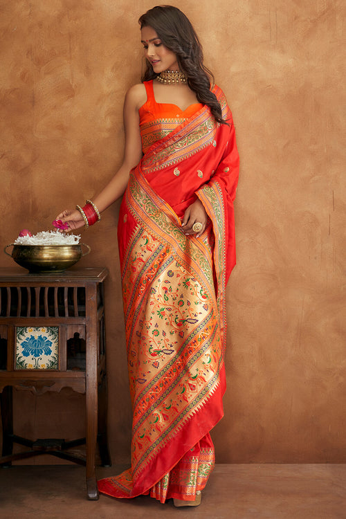 Load image into Gallery viewer, Desuetude Red Soft Banarasi Silk Saree With Imbrication Blouse
