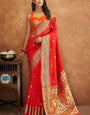 Desuetude Red Soft Banarasi Silk Saree With Imbrication Blouse