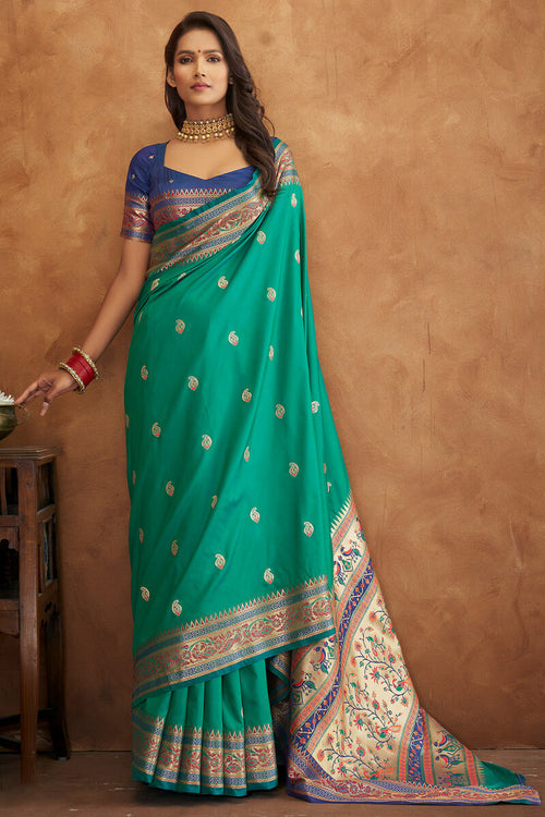 Load image into Gallery viewer, Petrichor Sea Green Soft Banarasi Silk Saree With Surreptitious Blouse
