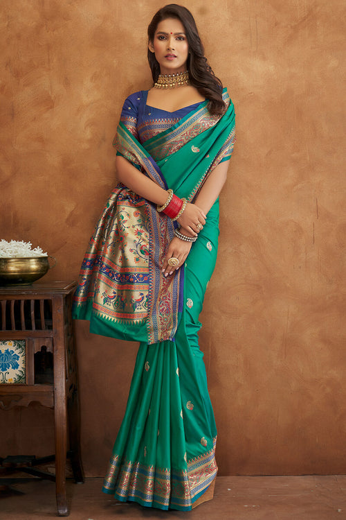 Load image into Gallery viewer, Petrichor Sea Green Soft Banarasi Silk Saree With Surreptitious Blouse
