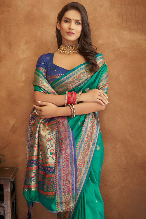 Load image into Gallery viewer, Petrichor Sea Green Soft Banarasi Silk Saree With Surreptitious Blouse
