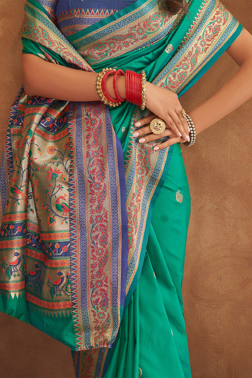 Load image into Gallery viewer, Petrichor Sea Green Soft Banarasi Silk Saree With Surreptitious Blouse
