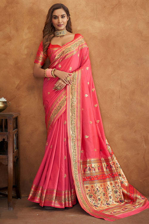 Load image into Gallery viewer, Engaging Pink Soft Banarasi Silk Saree With Enchanting Blouse
