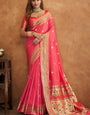 Engaging Pink Soft Banarasi Silk Saree With Enchanting Blouse