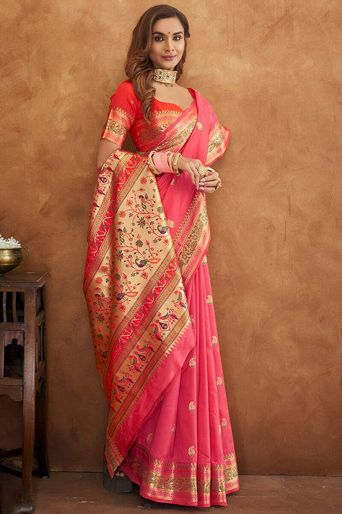 Load image into Gallery viewer, Engaging Pink Soft Banarasi Silk Saree With Enchanting Blouse
