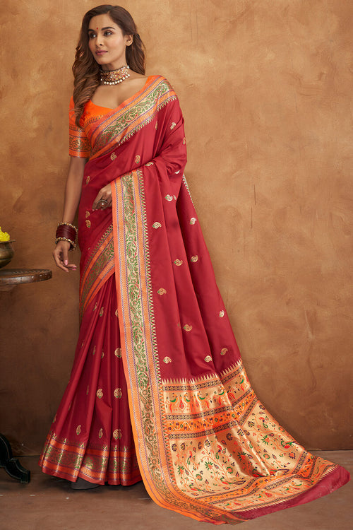 Load image into Gallery viewer, Petrichor Maroon Soft Banarasi Silk Saree With Delectable Blouse
