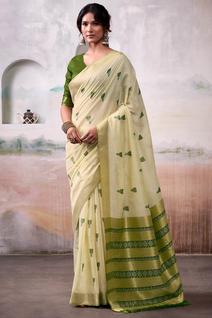 Vivacious Beige Cotton Silk Saree With Majesty Blouse Piece