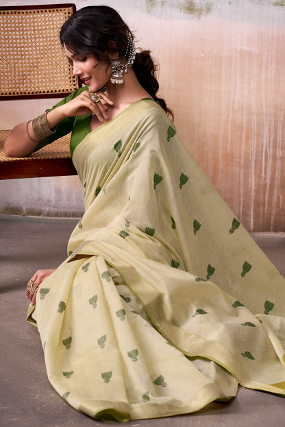 Vivacious Beige Cotton Silk Saree With Majesty Blouse Piece