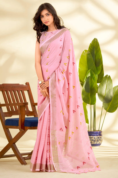 Scrumptious Pink Cotton Silk Saree With Panache Blouse Piece