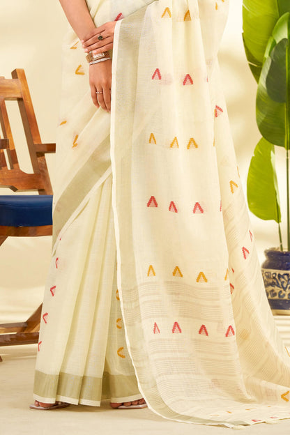 Outstanding Beige Cotton Silk Saree With Splendorous Blouse Piece