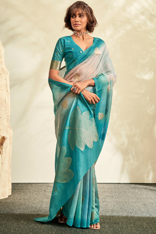 Load image into Gallery viewer, Invaluable Firozi Soft Banarasi Silk Saree With Charming Blouse Piece
