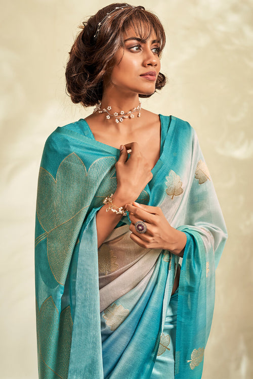 Load image into Gallery viewer, Invaluable Firozi Soft Banarasi Silk Saree With Charming Blouse Piece
