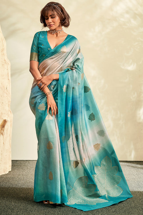 Load image into Gallery viewer, Invaluable Firozi Soft Banarasi Silk Saree With Charming Blouse Piece
