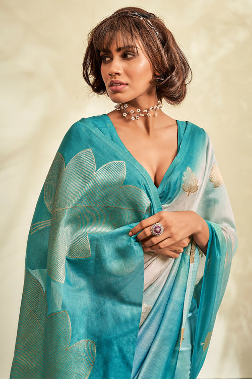 Load image into Gallery viewer, Invaluable Firozi Soft Banarasi Silk Saree With Charming Blouse Piece
