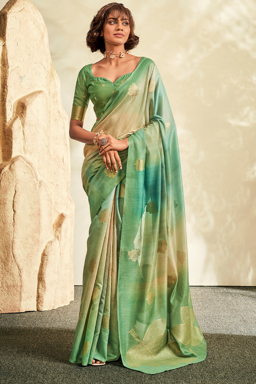 Load image into Gallery viewer, Outstanding Green Soft Banarasi Silk Saree With Desiring Blouse Piece
