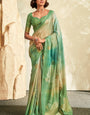 Outstanding Green Soft Banarasi Silk Saree With Desiring Blouse Piece