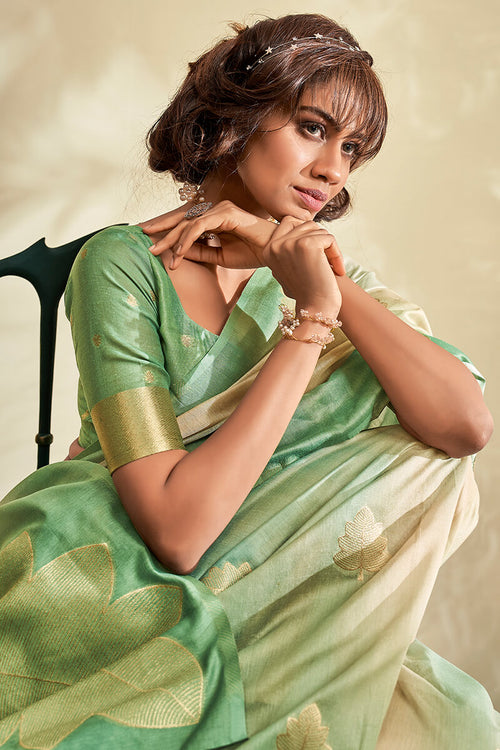 Load image into Gallery viewer, Outstanding Green Soft Banarasi Silk Saree With Desiring Blouse Piece
