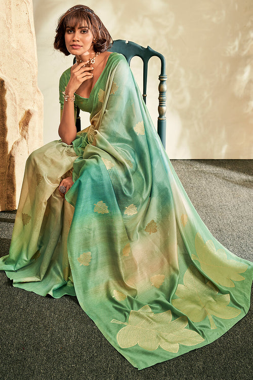 Load image into Gallery viewer, Outstanding Green Soft Banarasi Silk Saree With Desiring Blouse Piece
