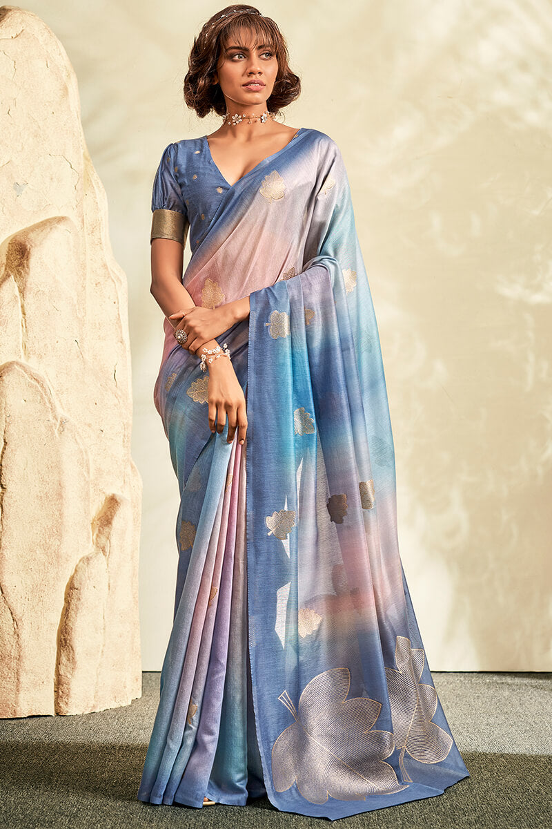 Exquisite Blue Soft Banarasi Silk Saree With Admirable Blouse Piece