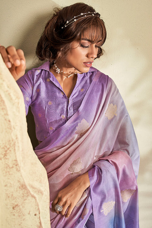 Load image into Gallery viewer, Brood Lavender Soft Banarasi Silk Saree With Chatoyant Blouse Piece
