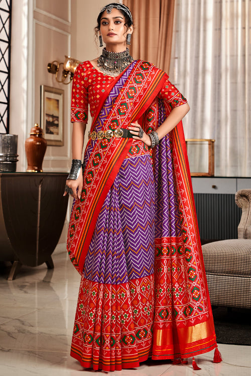 Load image into Gallery viewer, Pleasant Purple Patola Silk Saree with Classic Blouse Piece
