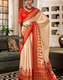 Divine Beige Patola Silk Saree with Conflate Blouse Piece