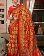 Evanescent Yellow and Red Patola Silk Saree with Imbrication Blouse Piece