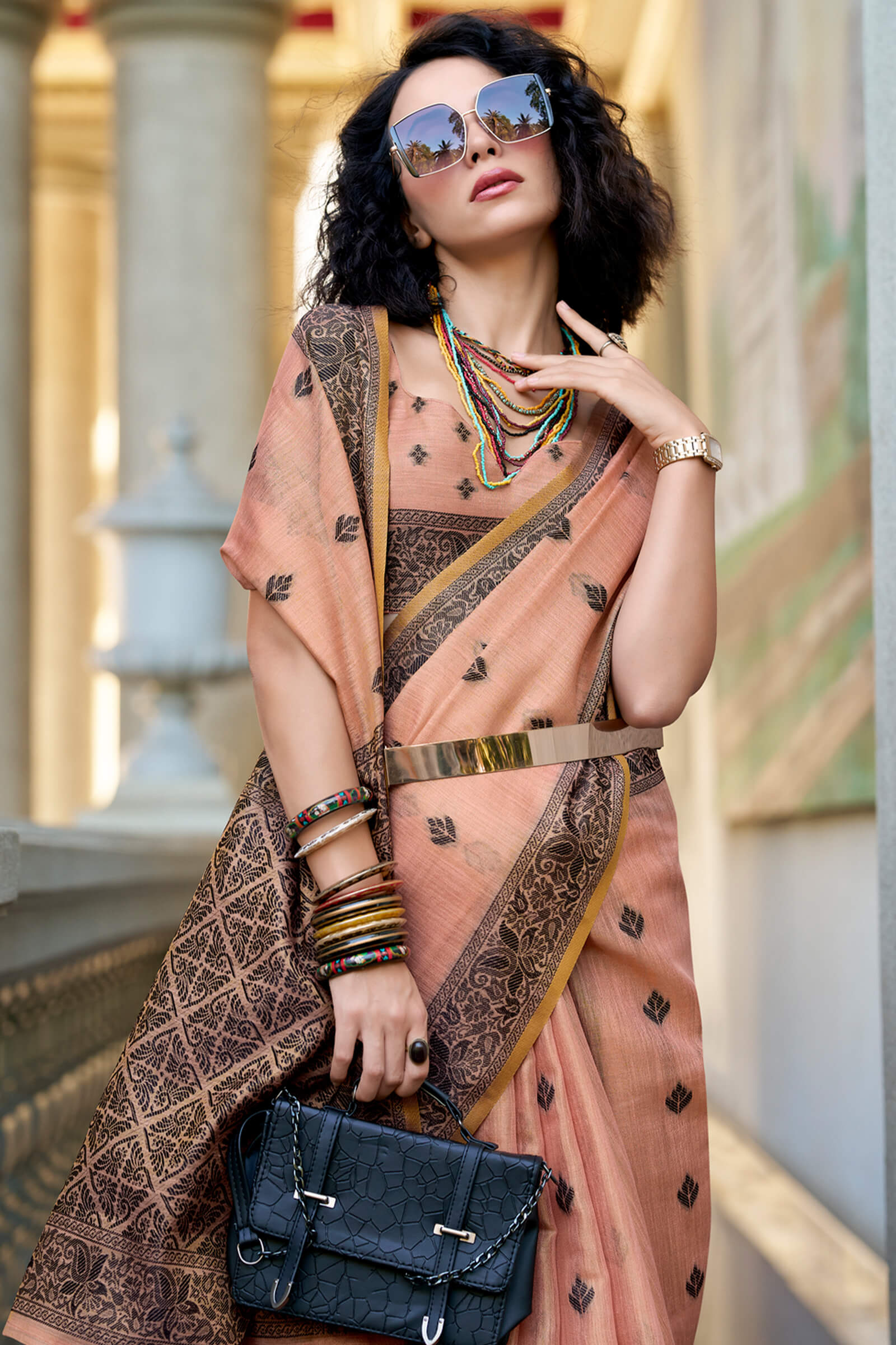 Flattering Peach Cotton Silk Saree With Vivacious Blouse Piece