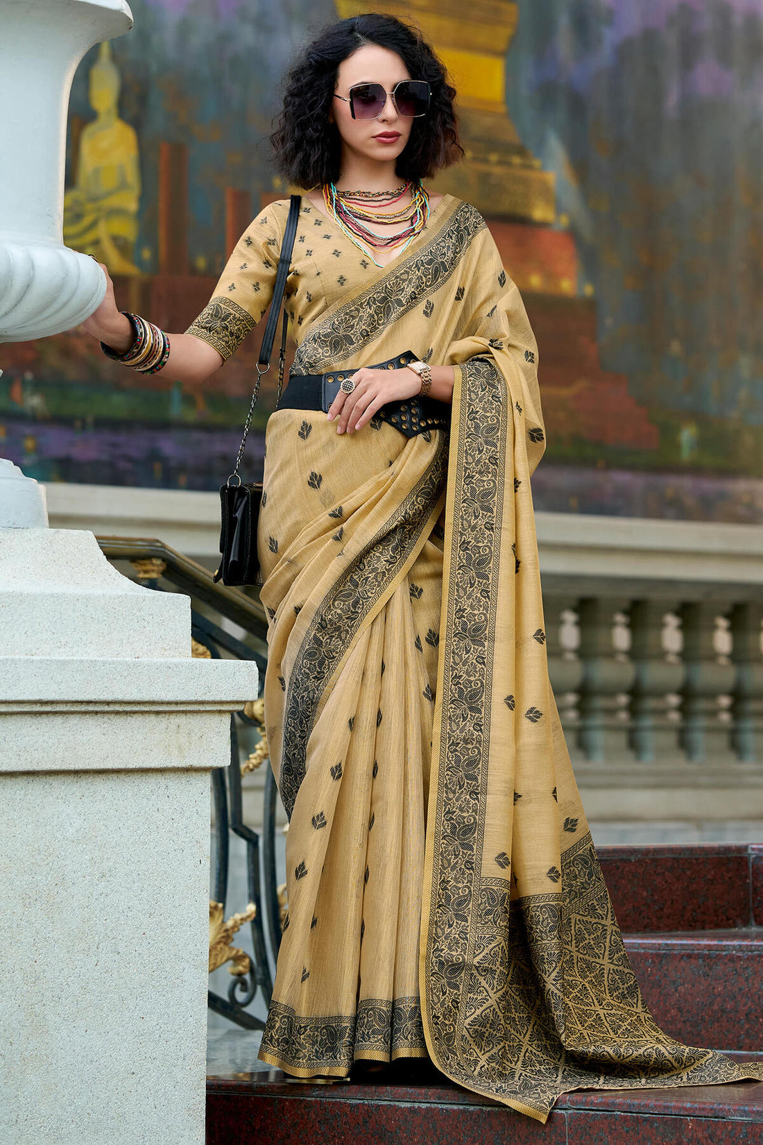 Fancifull Light Brown Cotton Silk Saree With Lissome Blouse Piece