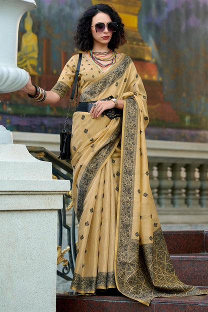 Fancifull Light Brown Cotton Silk Saree With Lissome Blouse Piece
